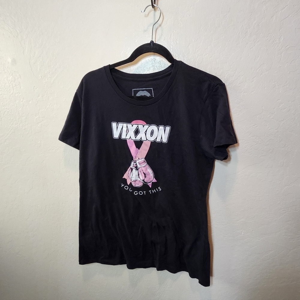 Vixxon Black T-Shirt with Pink Ribbon Design
